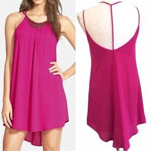 ASTR Revolve Pink Beaded Low T Back Mini Hi Low Flowy Dress Size XS